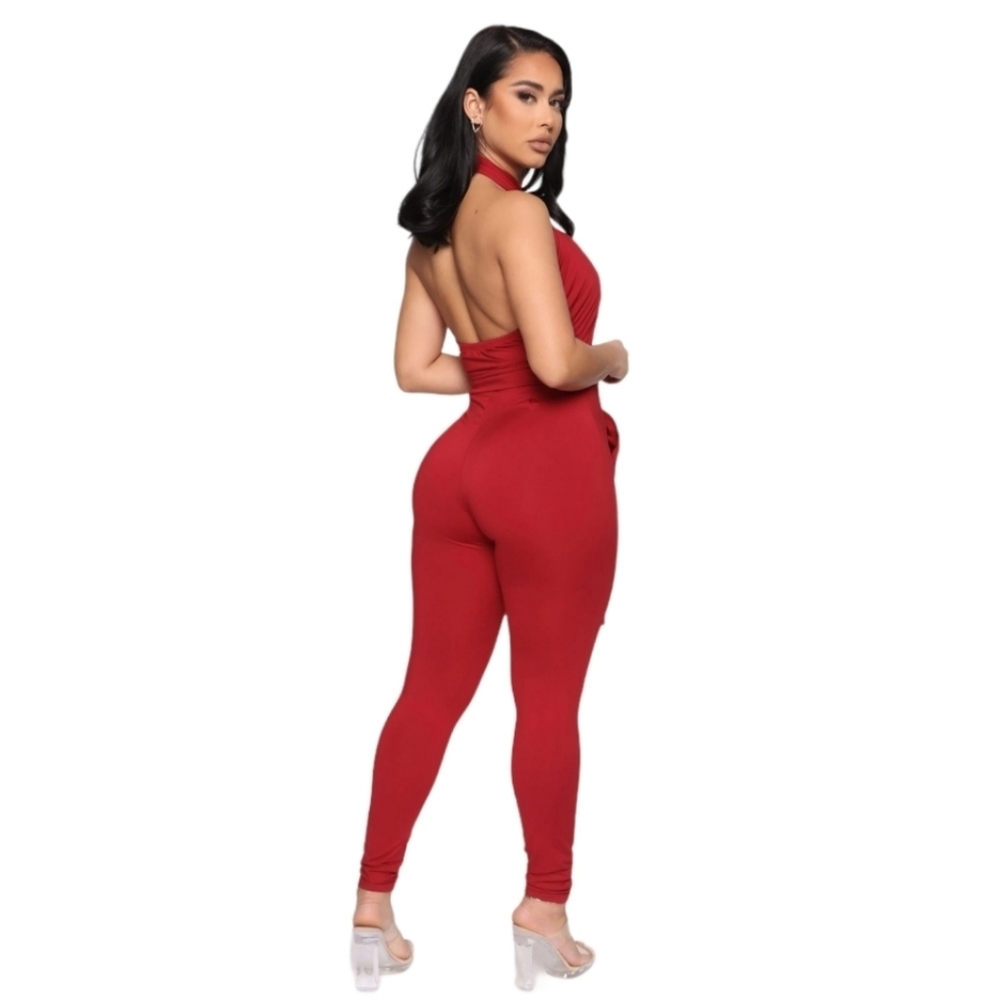 Fashion Nova Burgundy Keyhole Jumpsuit - Picture 2 of 10